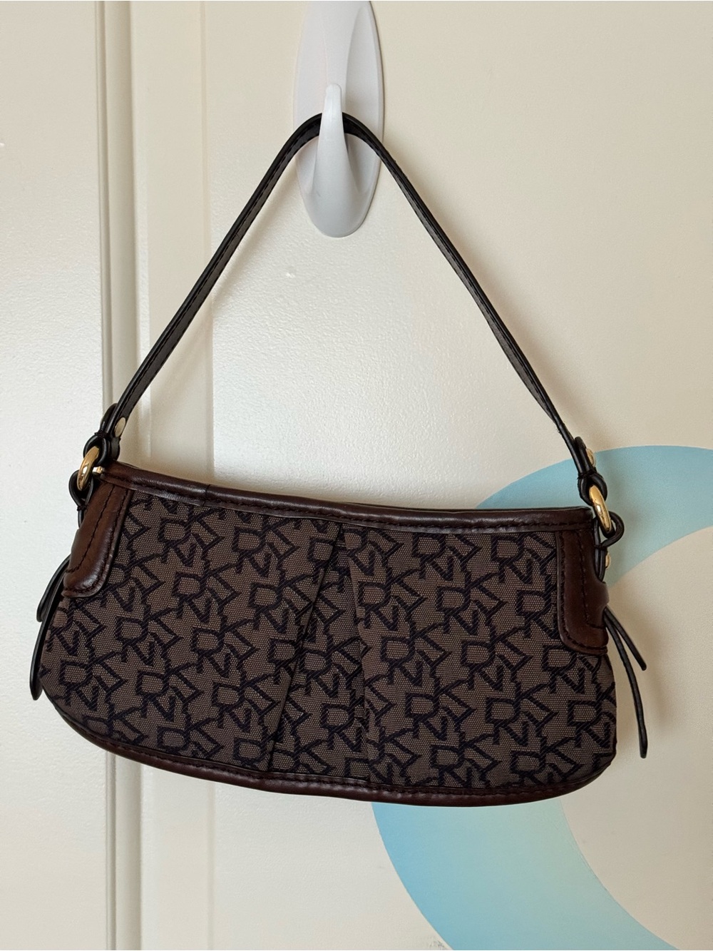 DKNYC Brown and Black Monogram Shoulder Bag